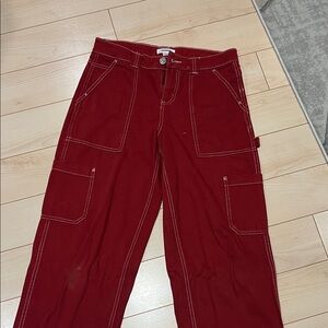 Garage Red Cargo Pants with White Stitching